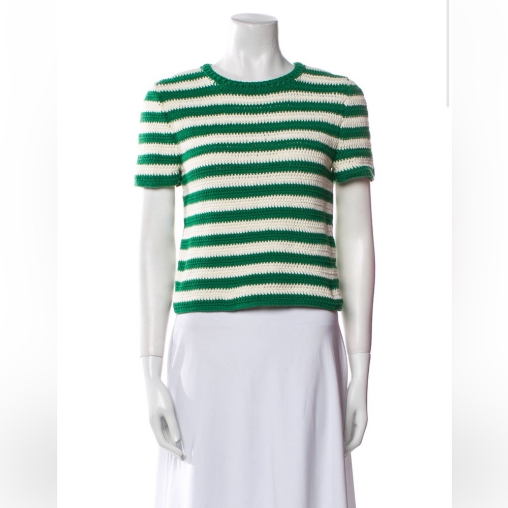 Oscar de la Renta Green and White Striped knit top